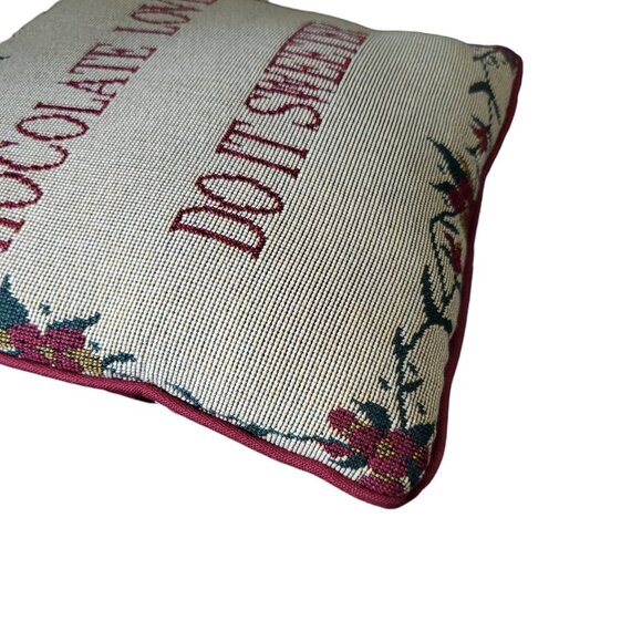 Chocolate Lovers Floral Tapestry Decorative Pillow Cushion 12"x12" Beige & Red - Picture 8 of 15